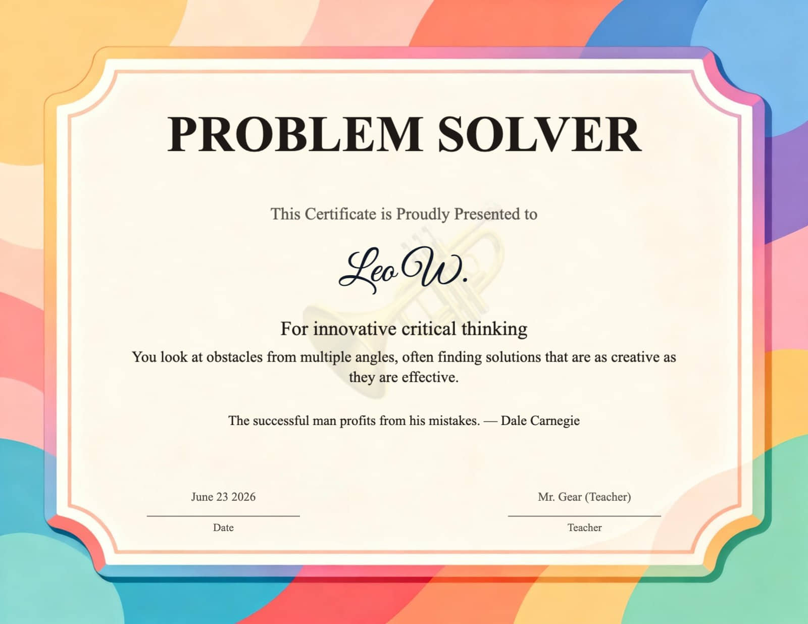 Colorful Problem Solver Certificate with Wavy Border — Classroom Award ...