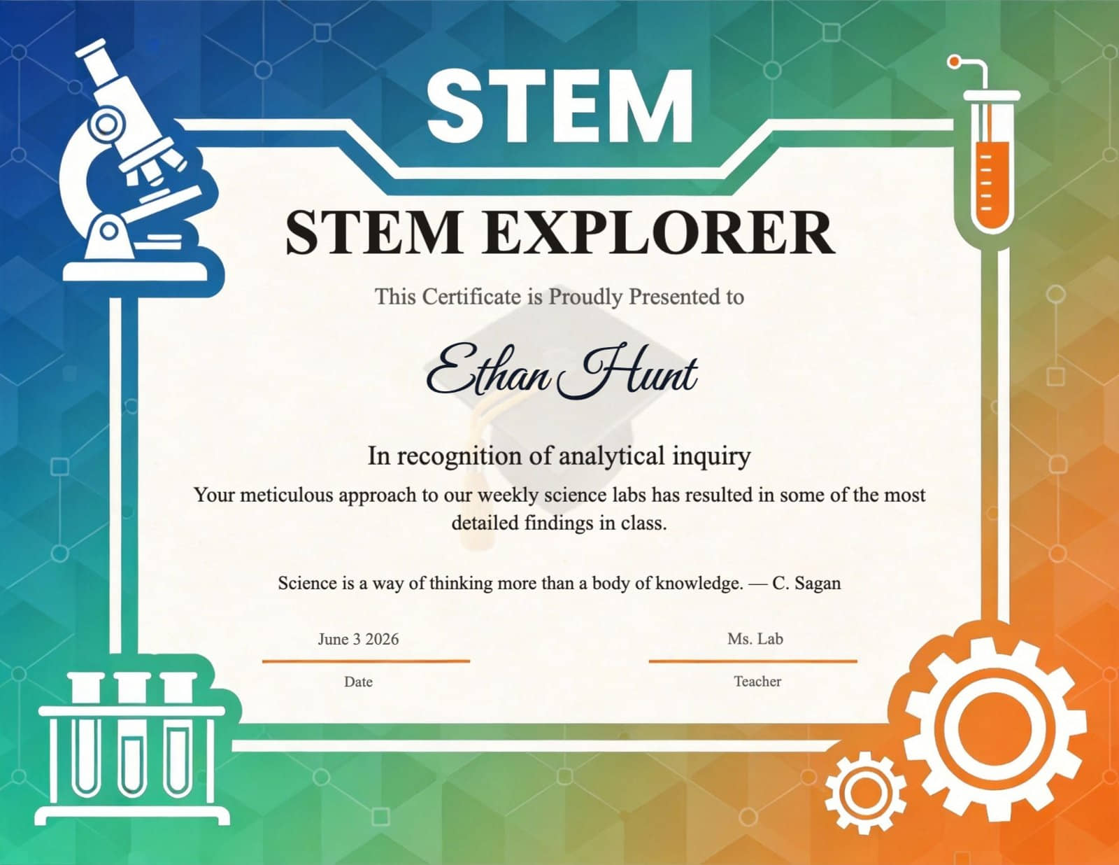 STEM Explorer Certificate with Microscope, Test Tubes, and Gears ...